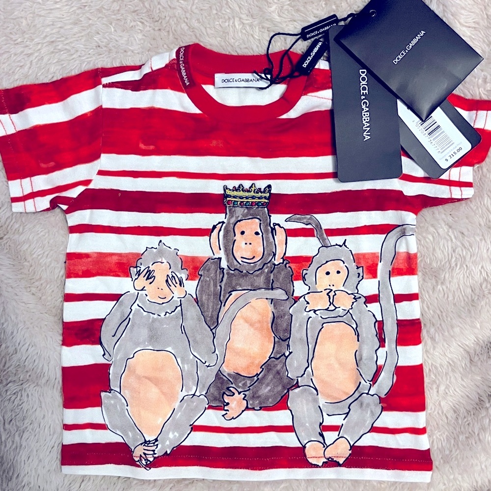 Dolce & Gabbana Red Striped Monkey T-Shirt